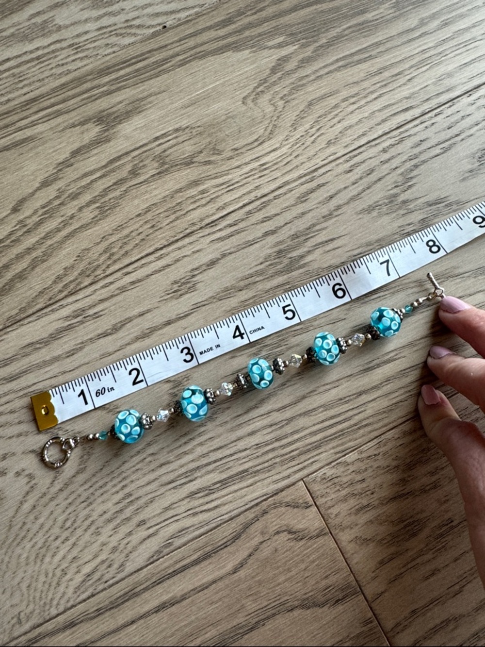 Handcrafted Blue Glass Bead Bracelet with Swarovski Crystals and Silver Accents - Picture 3 of 4